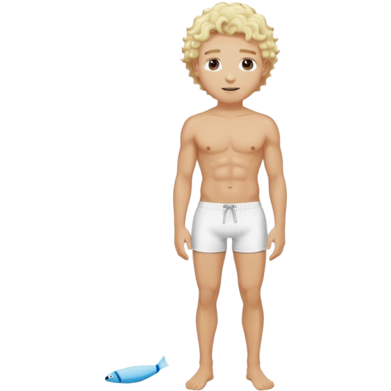 hot handsome blond Man in white swimming shorts with cream curly hairs emoji