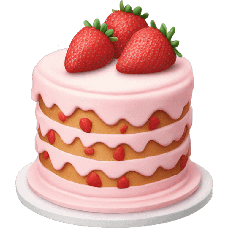 Light Pink strawberries and cream birthday cake  emoji