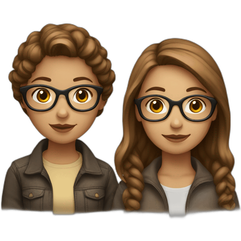 friends; brown haired girl with glasses; light brown haired girl emoji