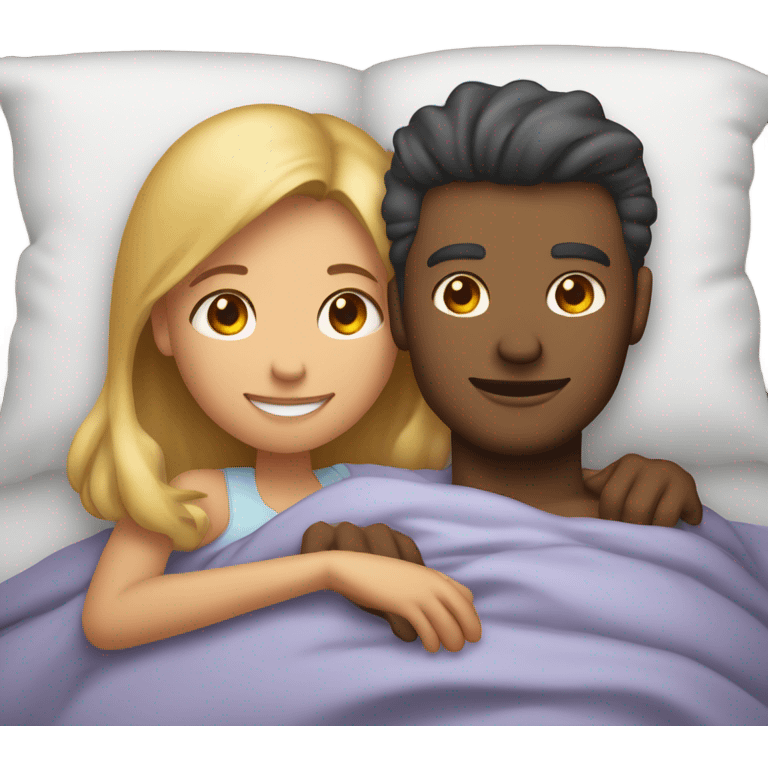 male and females cuddling in bed emoji