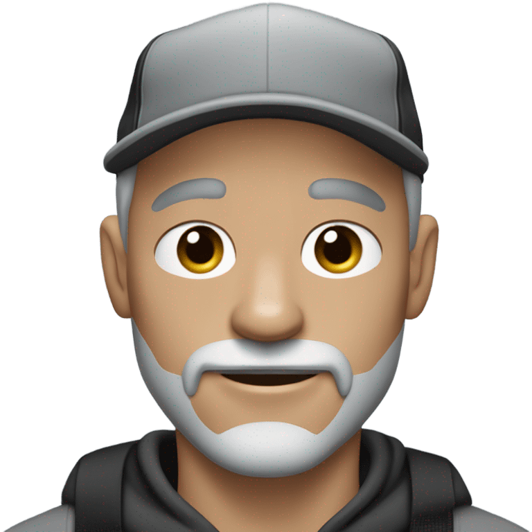 blue eyed man, with grey hair,  grey goatee, wearing ball cap, holding long hair black chihuahua emoji