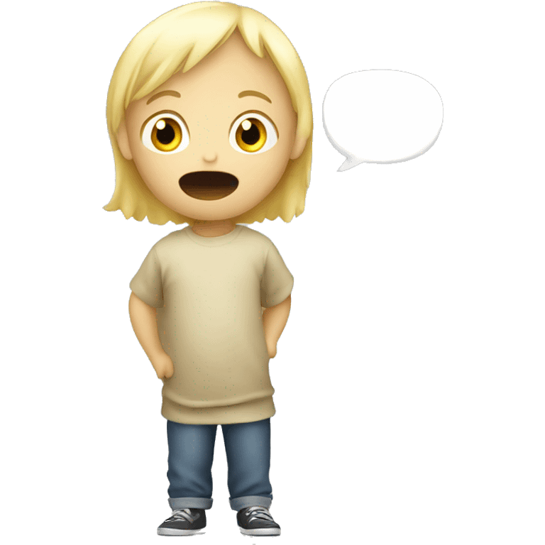 talking blond child with speech bubble near emoji