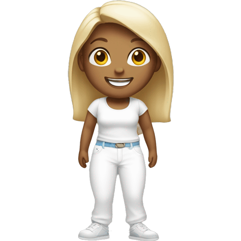 smiling girl in a white top and white pants  emoji