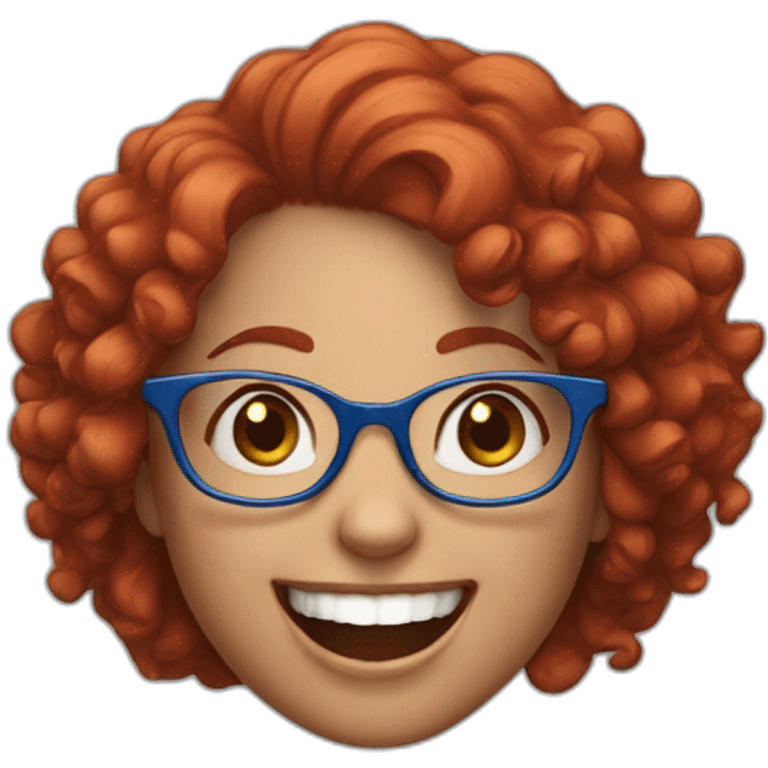 a girl with red curly hair and blue glasses laughing out loud emoji