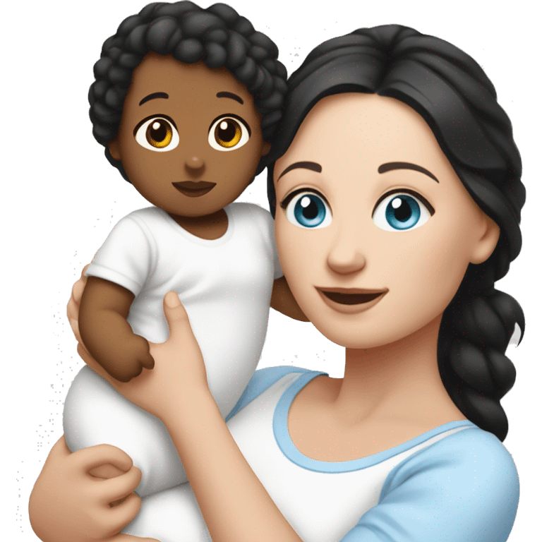 mom holding newborn baby girl with blue eyes white skin black hair and white skin newborn girl white skin emoji