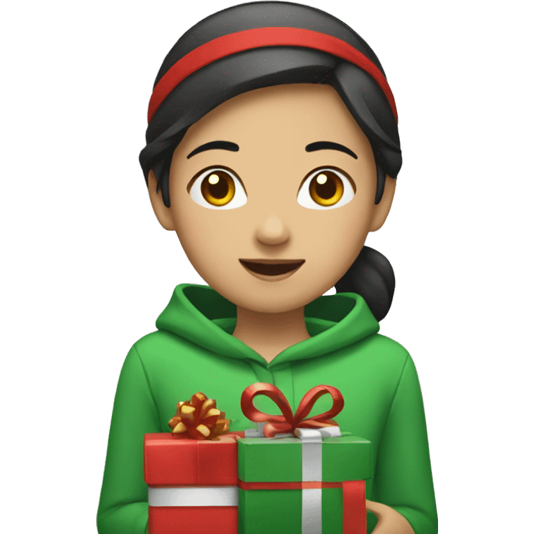 Asian girl with Christmas  emoji