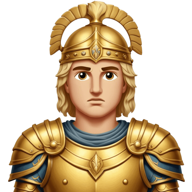 Cinematic Realistic Alexander the Great Portrait Emoji, depicted as a bold, charismatic ancient conqueror in regal armor with a commanding gaze, rendered with lifelike textures and dramatic heroic lighting that captures his legendary ambition. emoji