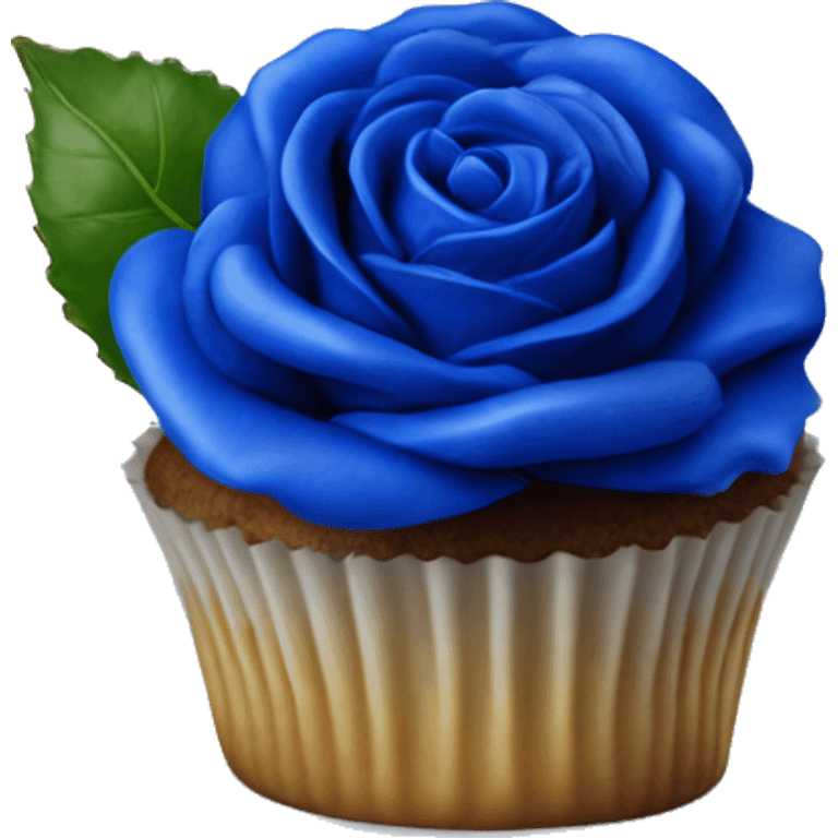 Realistic isolated cobalt blue rose cupcake. emoji