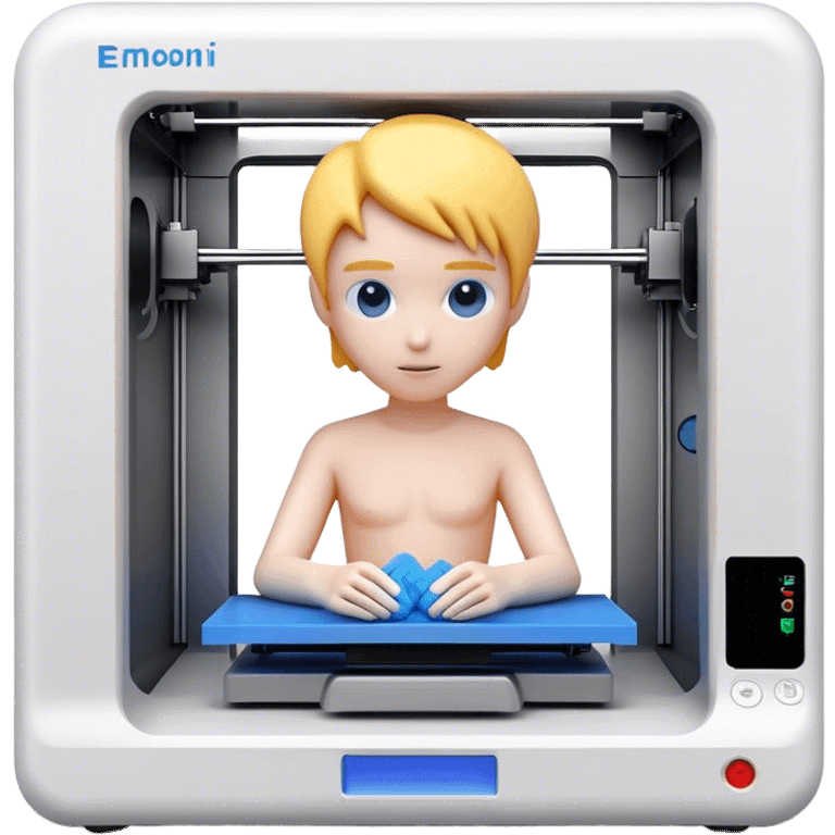 3D printing, figure inside 3D printer, printed object in progress, modern design, minimalistic, on a white background, no extra details. emoji