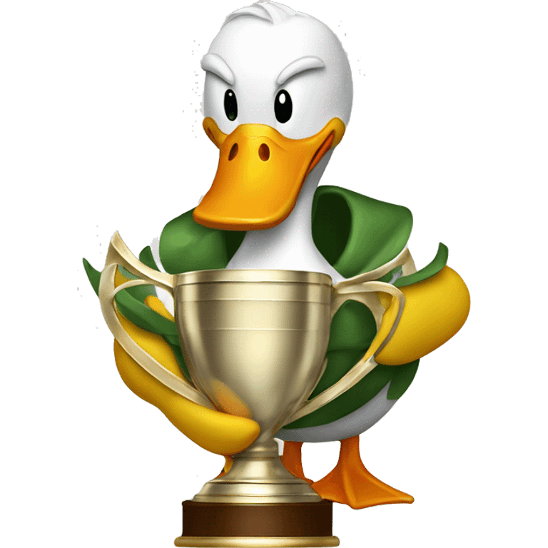  duck cuddling a trophy emoji