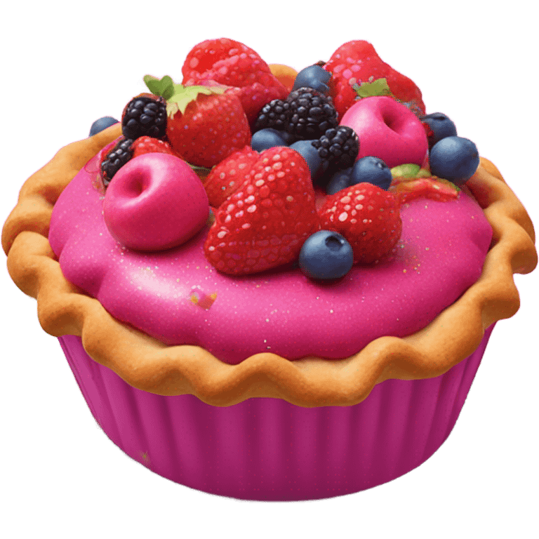 Hot pink pie with glitter, Flowers, and fruit emoji