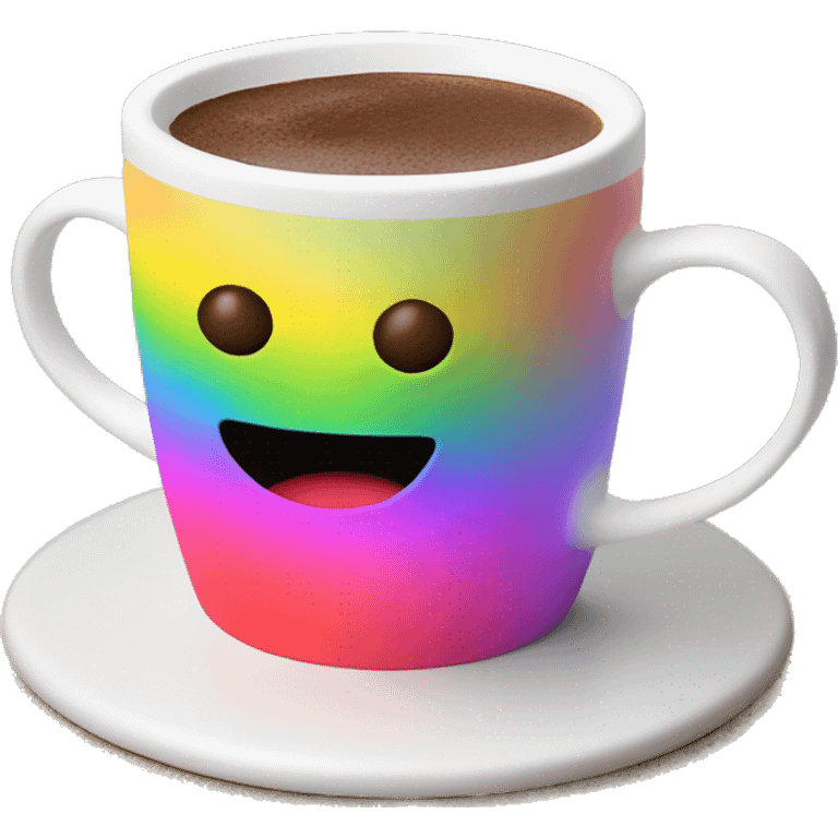 Rainbow coffee cup with hot coco and no face emoji