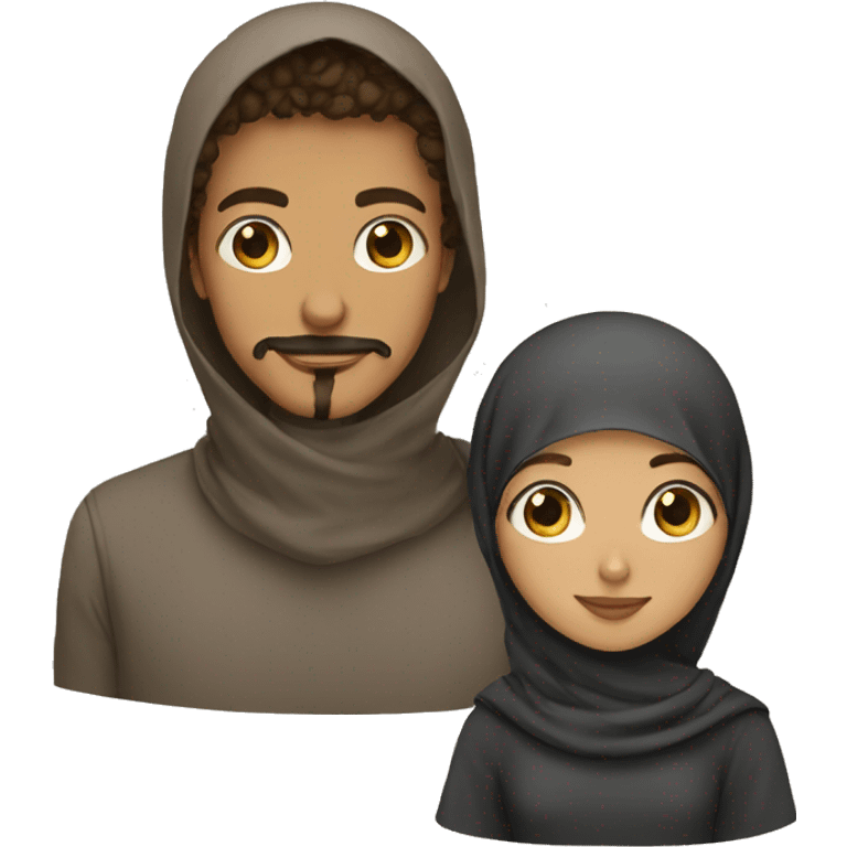 brown teen with curly hair and goatee and moustache with a hijabi girl emoji