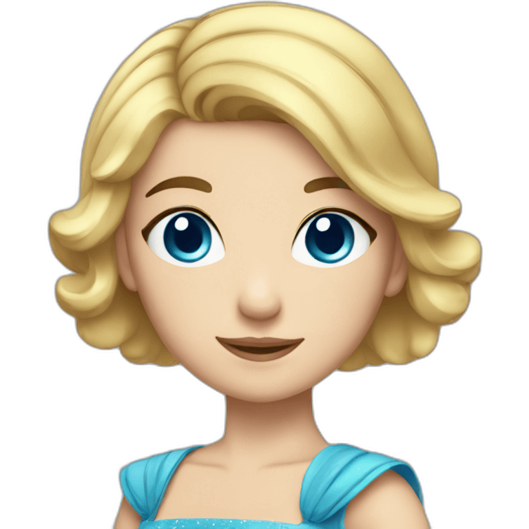 a girl with short hair and blue eyes in a princess asterisk costume emoji