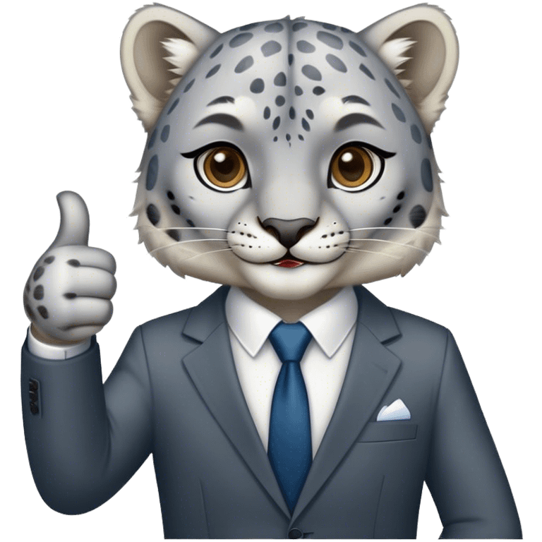 snow leopard in suit shows thumb up emoji