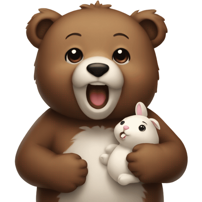 Bear holding bunny close to mouth emoji