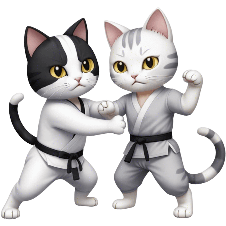 Black and white cat karate fighting a grey and white cat emoji