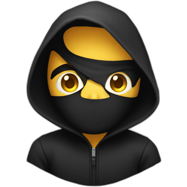 Developer (with human emoji version )with a black hood behind his computer and focus on his code  emoji