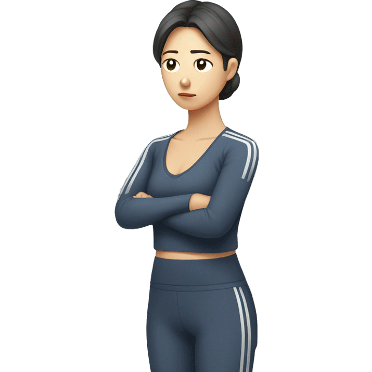 Person with both hands on waist, Korean woman, sad and tired expression, exercising emoji