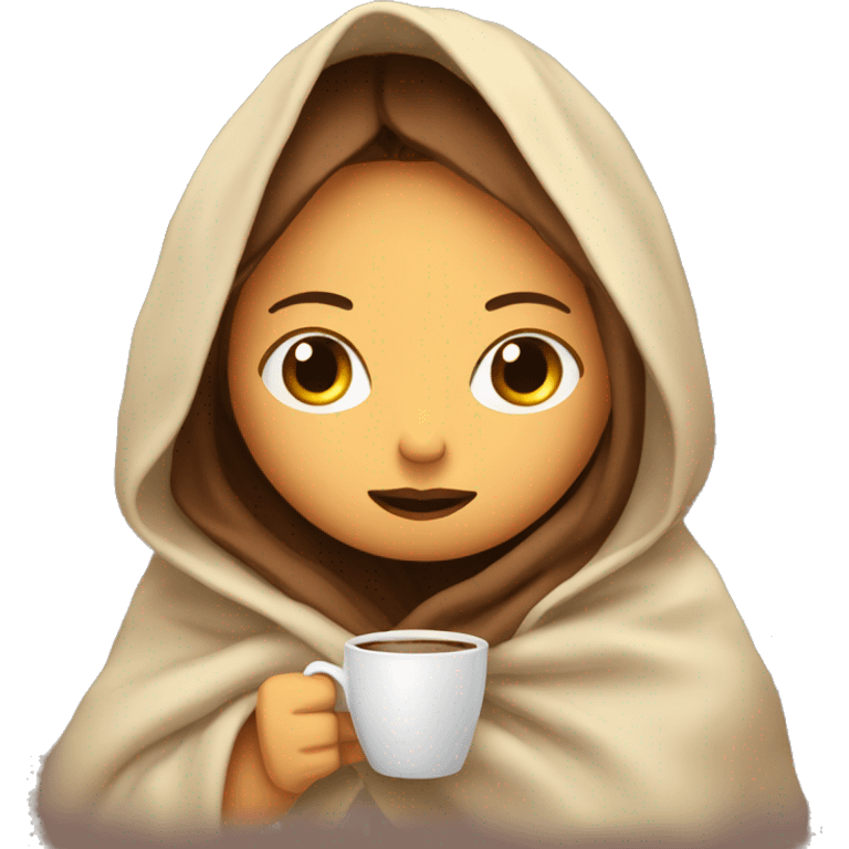 girl inside a blanket sipping coffee eyes closed emoji