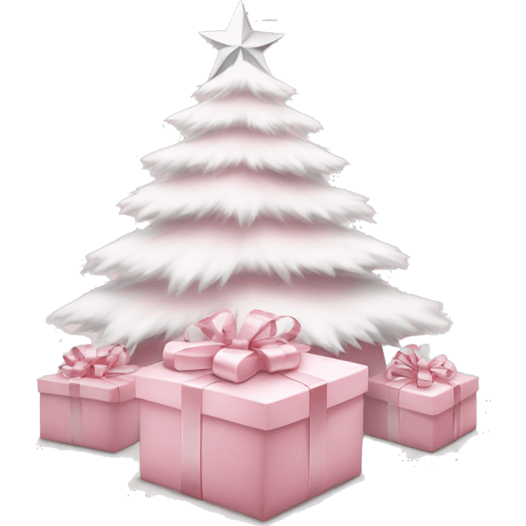 Light pink Christmas gifts under a white Christmas tree  emoji