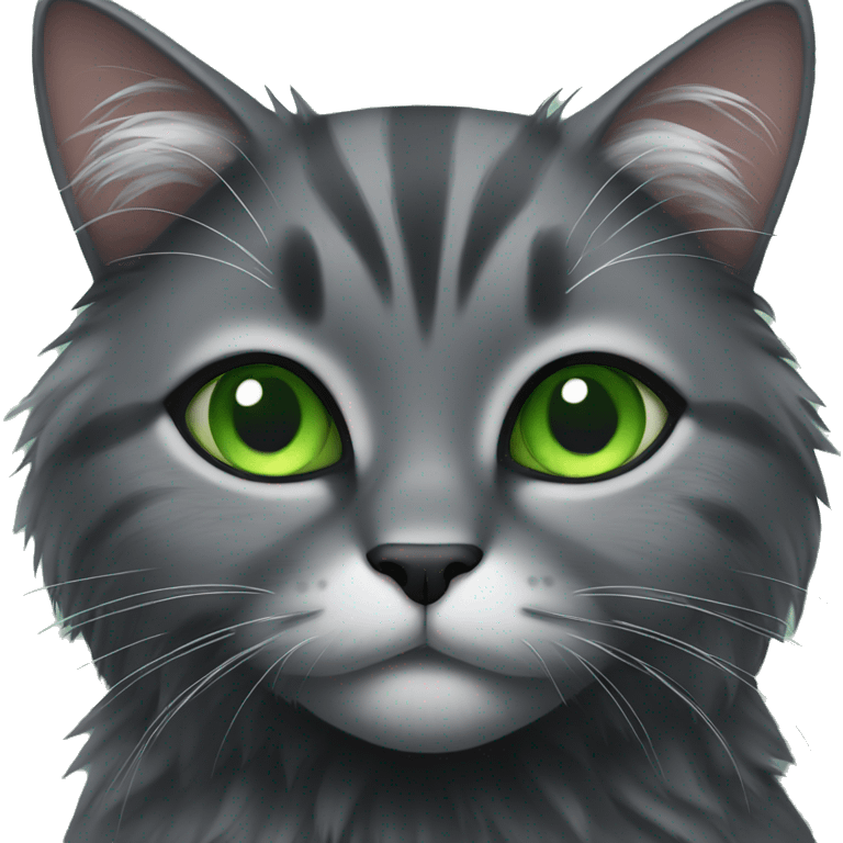 Black and grey fluffy cat with green eyes  emoji