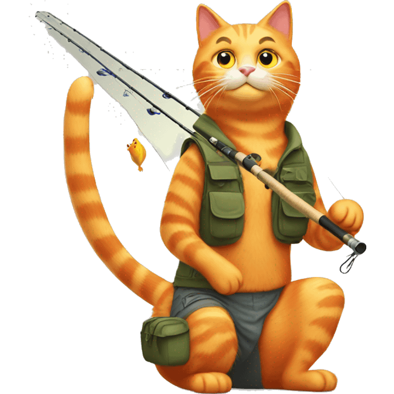 Orange cat with a fishing rod emoji