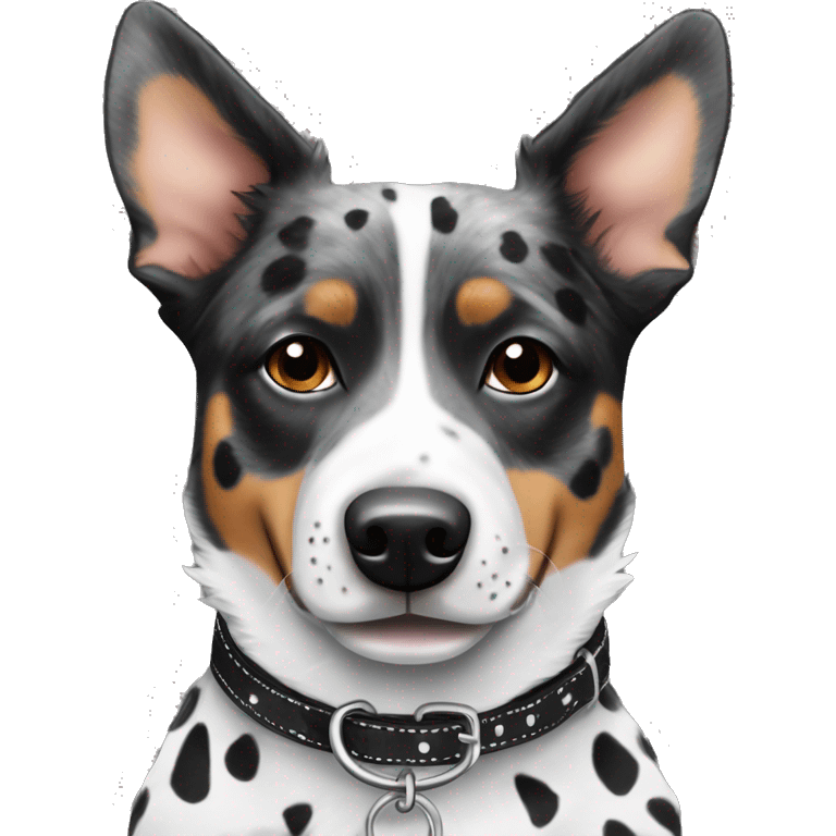 Black and white spotted Australian cattle dog with collar emoji