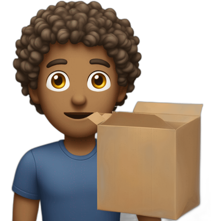 A white man with curly hair giving a package with the word “attention” written on it emoji