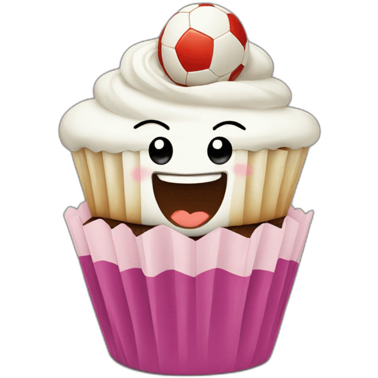 Happy cupcake with soccer ball on top emoji