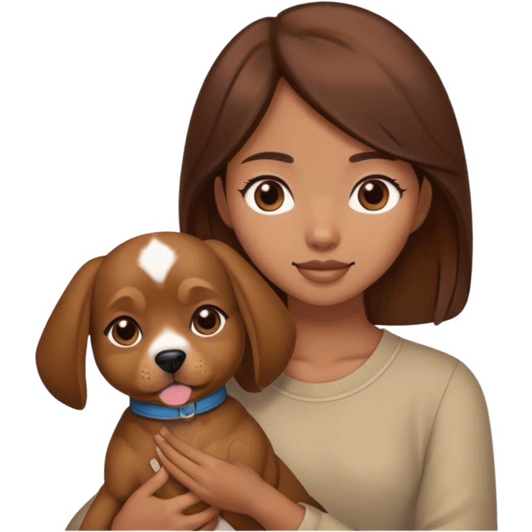 a brown hair hong kong girl holding a dog emoji