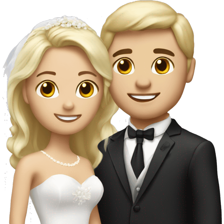 bride and groom, blond bride, groom has a  emoji