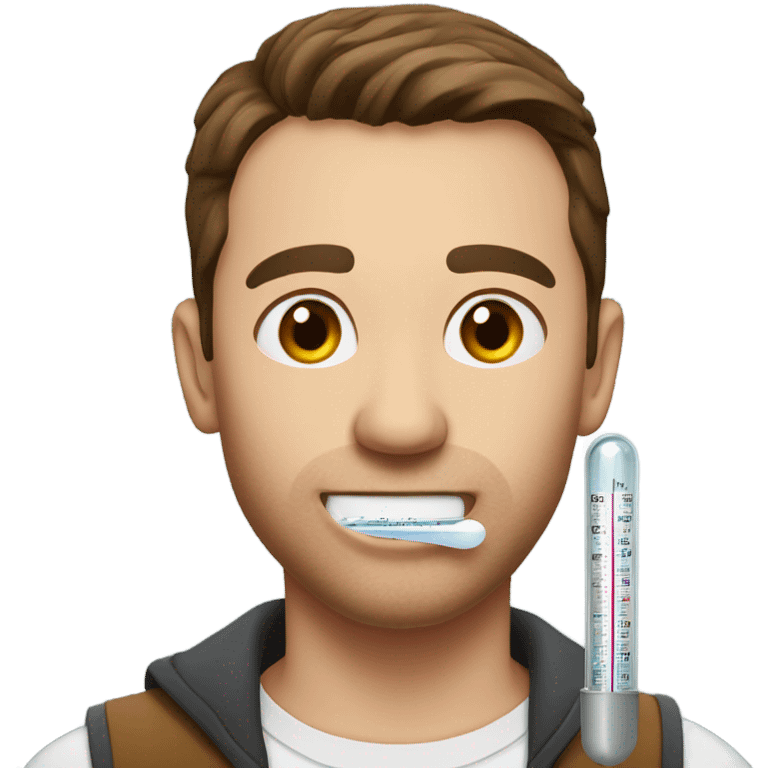 Handsome man with short brown hair and a thermometer in his mouth  emoji