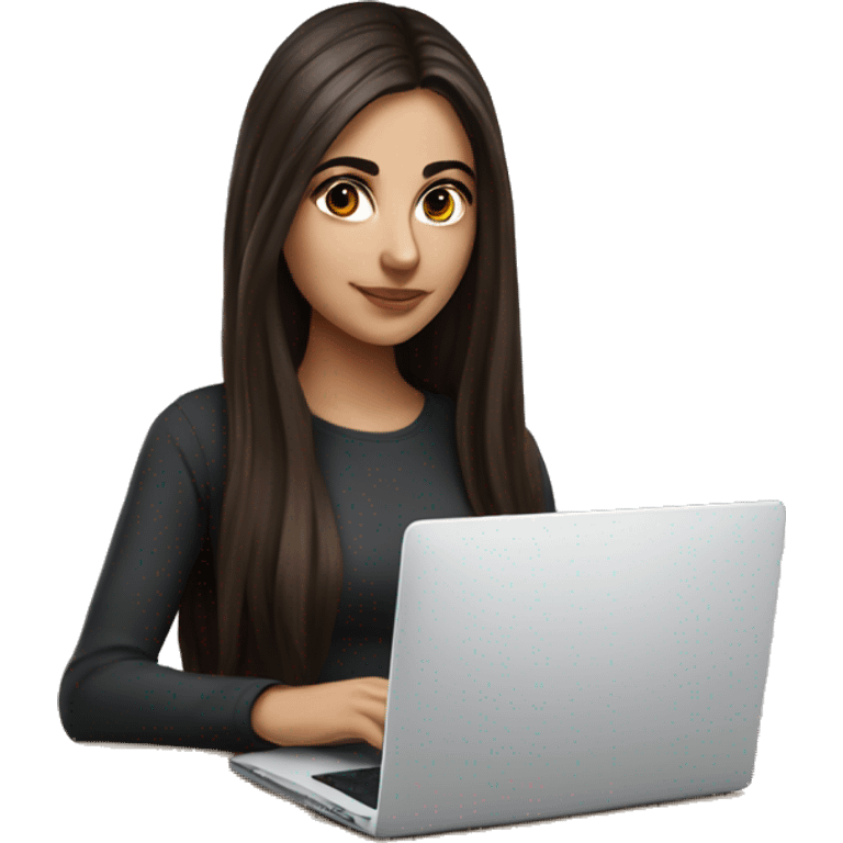 Hyperrealistic Beautiful Armenian girl, brunette, long hair, Black eyes, typing on laptop emoji