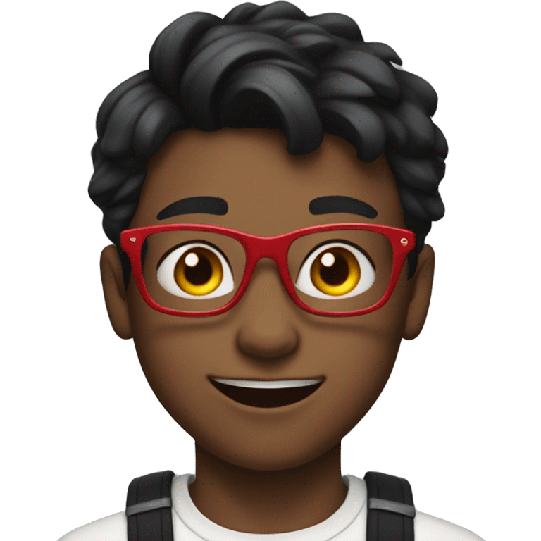 male, 12 year old, red glasses, red braces, short black hair, flexing emoji