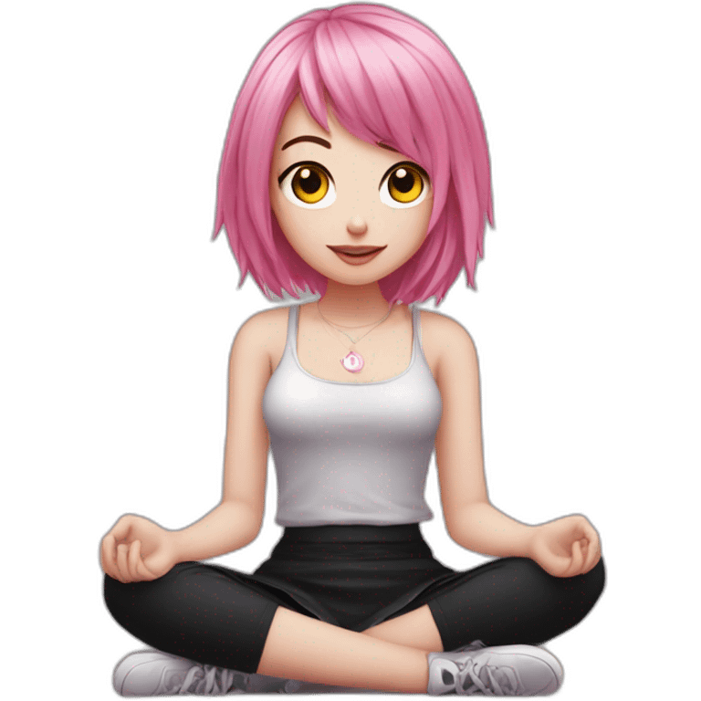 Front view curvy emo girl pink hair sits on the floor straight view hands up black skirt полосатые рваные чулки emoji