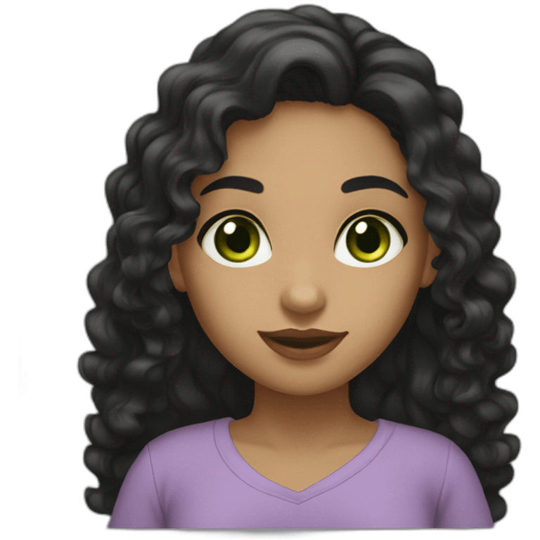 Long Curly black hair girl big green eyes skin arab skin color emoji