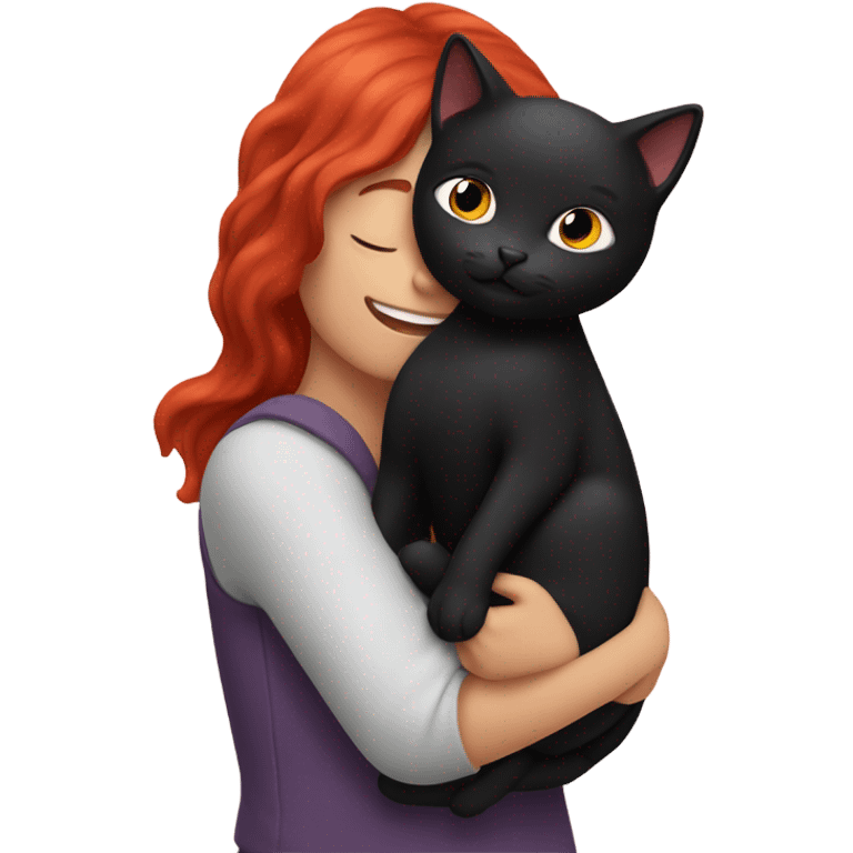 black cat being held by girl with red hair emoji