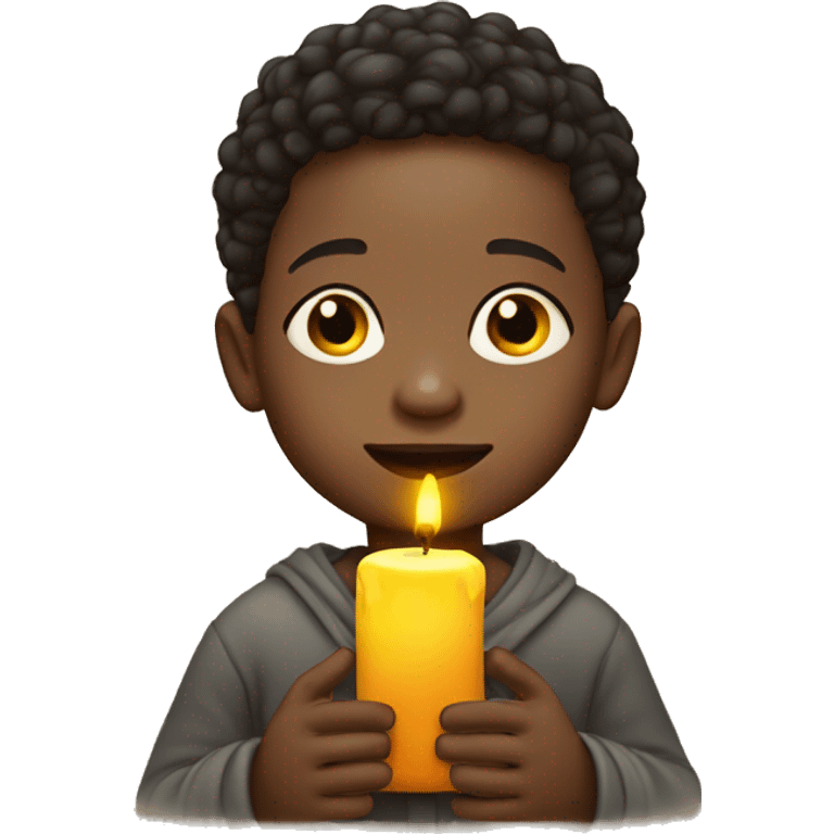 a African light skin child with candle in his hand emoji