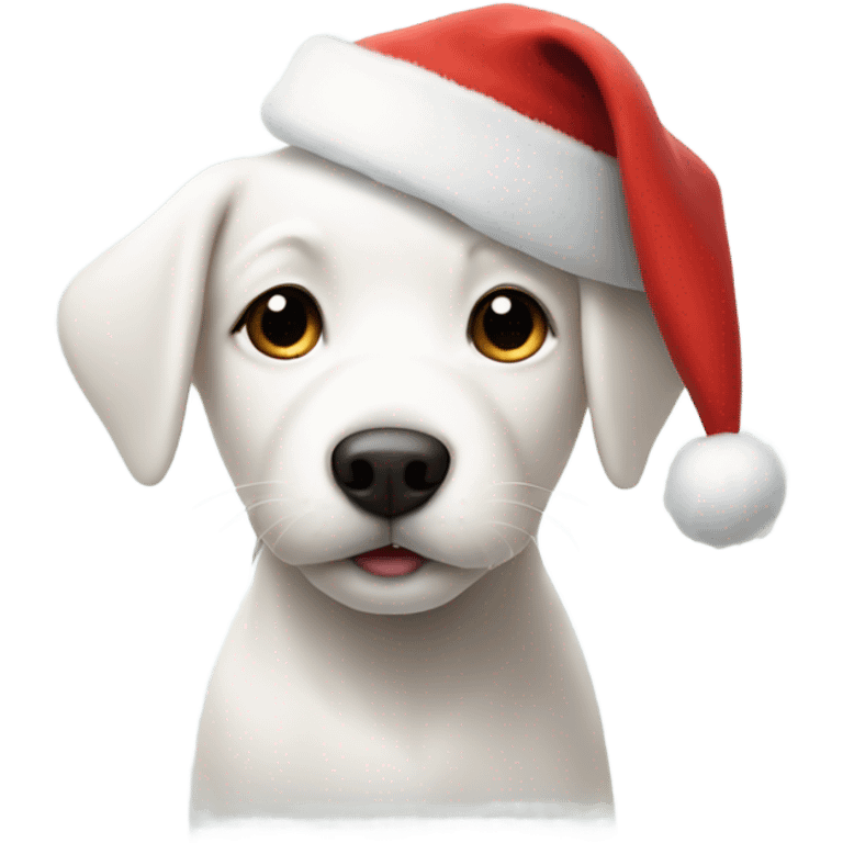 White puppy with Santa hat emoji