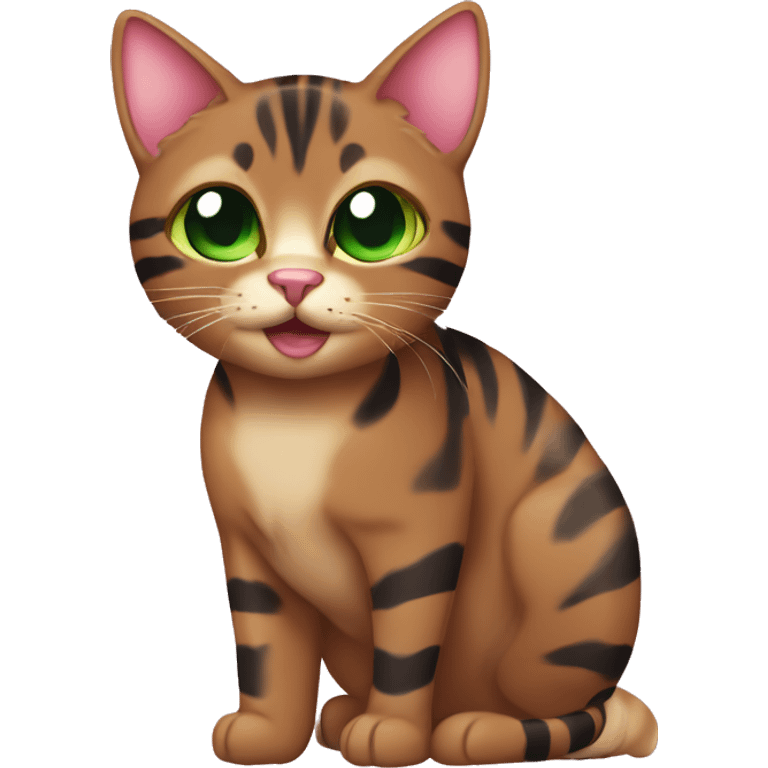 Brown cat with black stripes tabby with green eyes with brown and pink nose  emoji