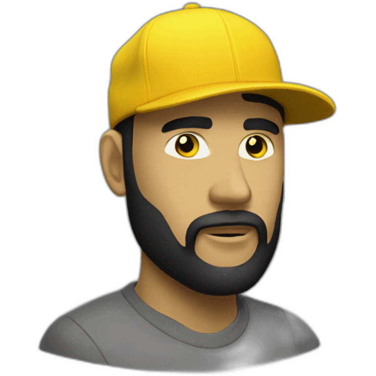 man face yellow small beard black black stl baseball hat emoji