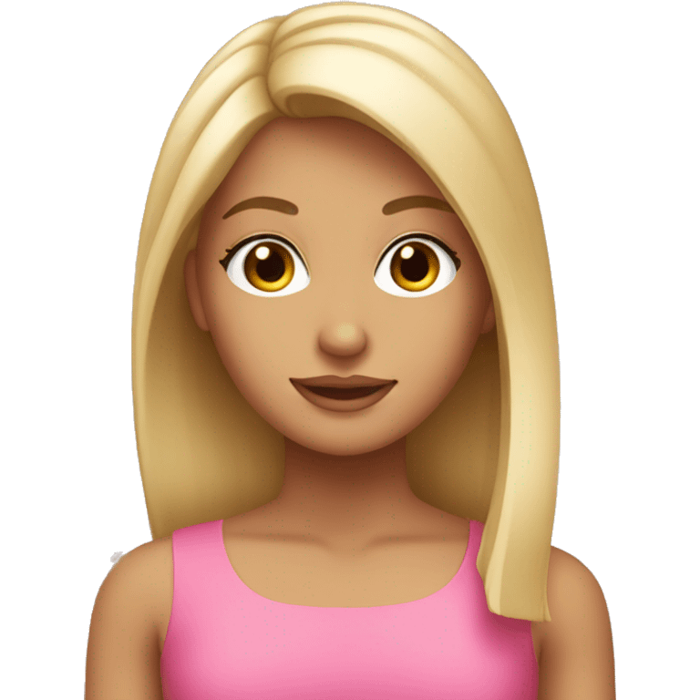 a tanned blonde girl with a pink bow and straight hair and long lashes  emoji