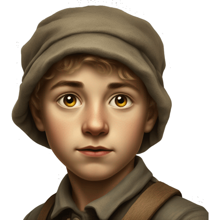 young peasant boy during the 1917 revolution in Russia photorealistic serious emoji