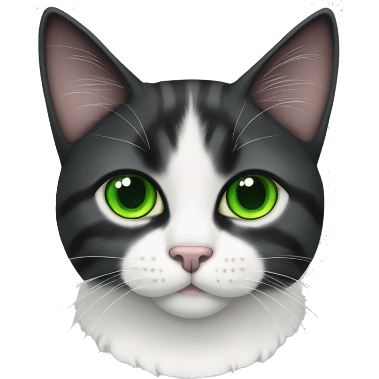 A black and white flop-eared Scottish cat with green eyes emoji