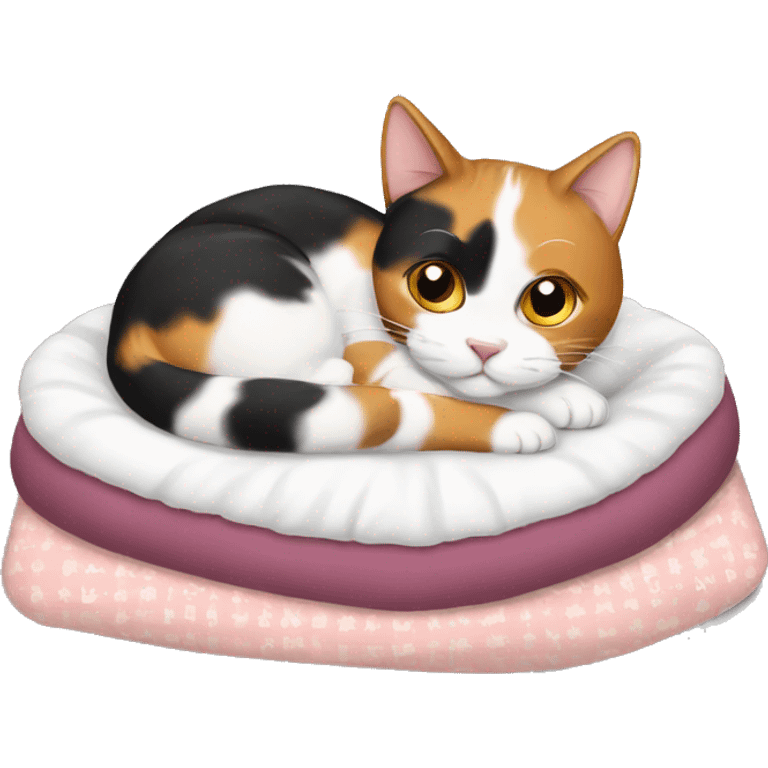 calico cat in a bed emoji