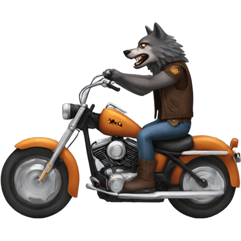 A wolf man riding a Harley David  emoji