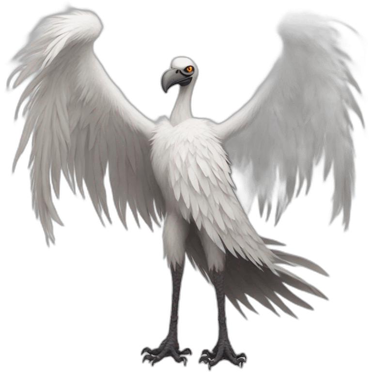 Tall slender snow tall monster with vulture face in long white feathers emoji