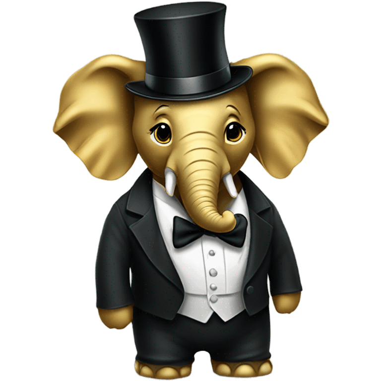 Golden elephant with tux and sunglasses with top hat emoji