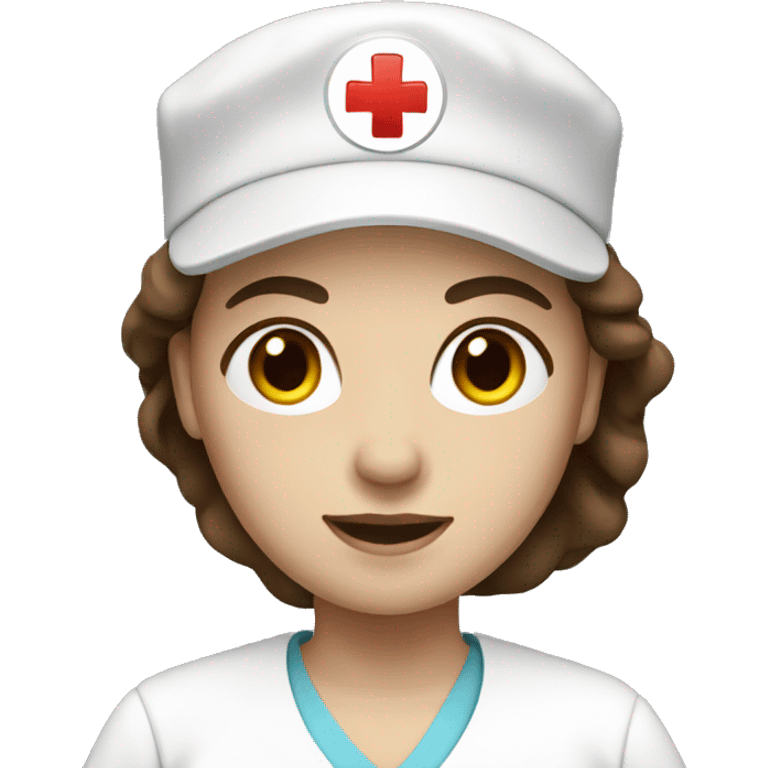 female nurse with brown hair, white skin emoji